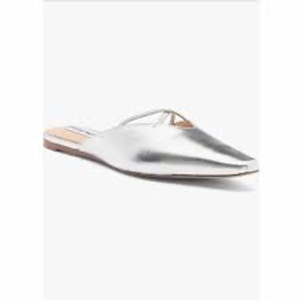 Steve Madden Pammie Metallic Silver Pointed Toe‎ Flat Mules Slides 6.5M